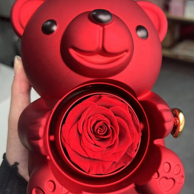 Nounours avec rose éternelle stabilisé avec bijoux