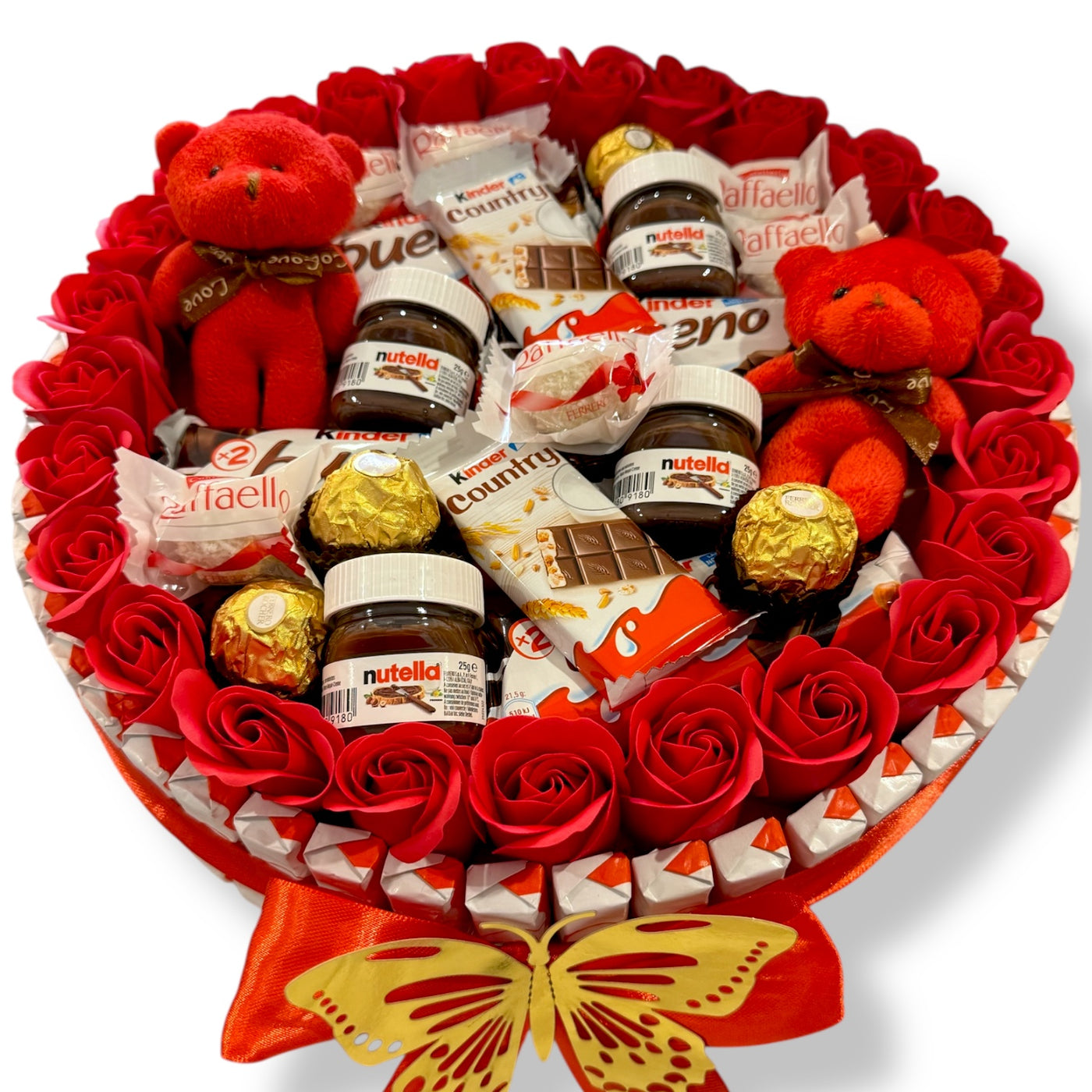 Bouquet gourmand Kinder Bueno& Nutella avec peluche – Cadeau unique et personnalisable