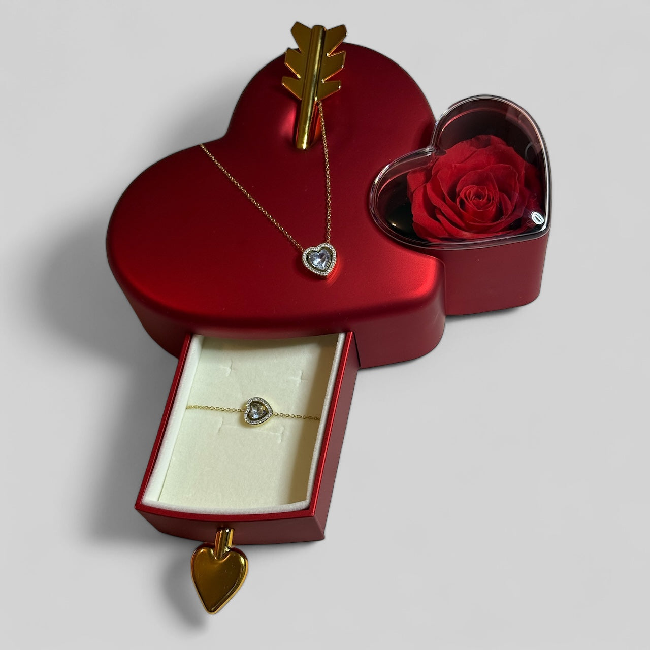 Coffret Cadeau Cœur « Amour Éternel » avec Bijoux et Rose