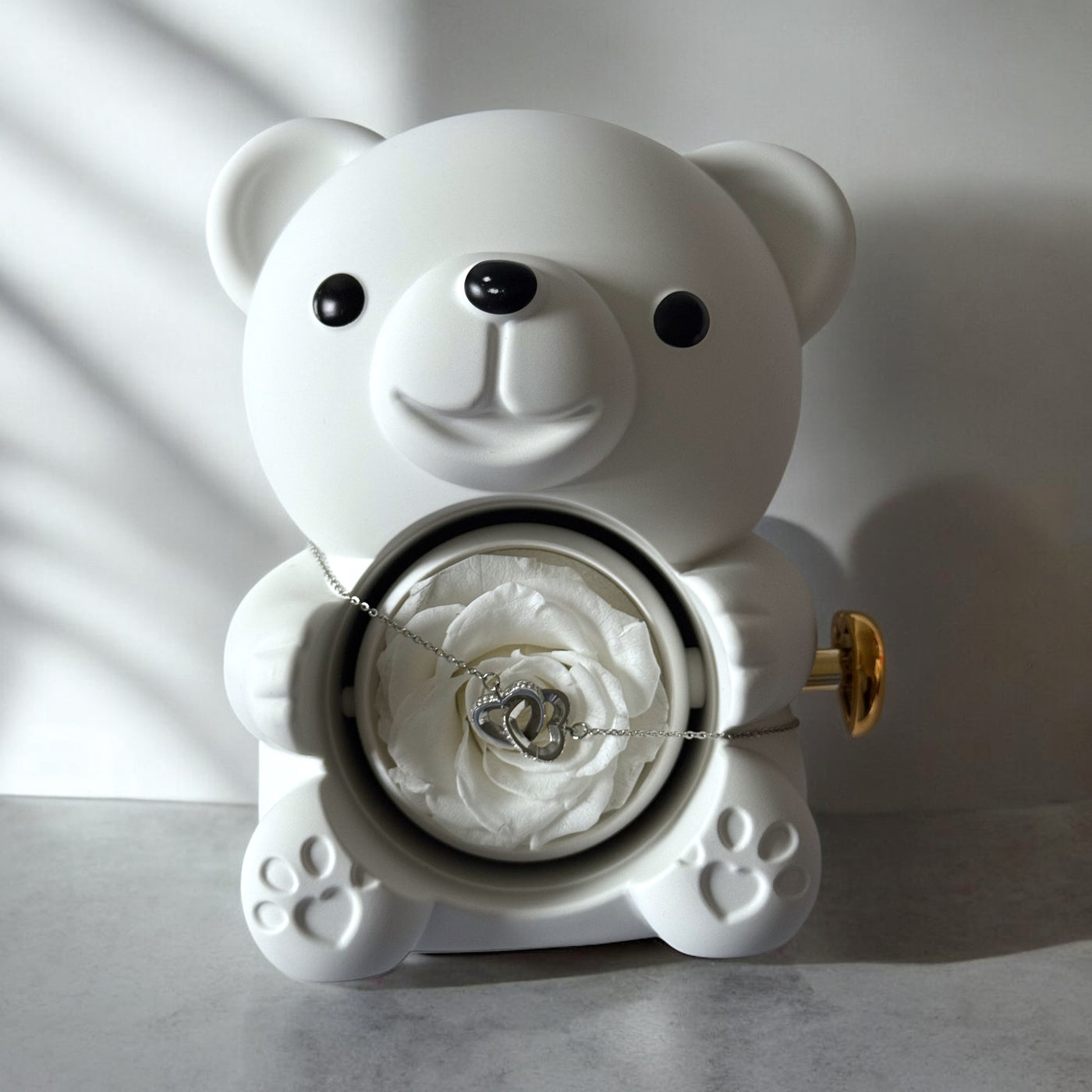 Nounours avec rose éternelle stabilisé avec bijoux