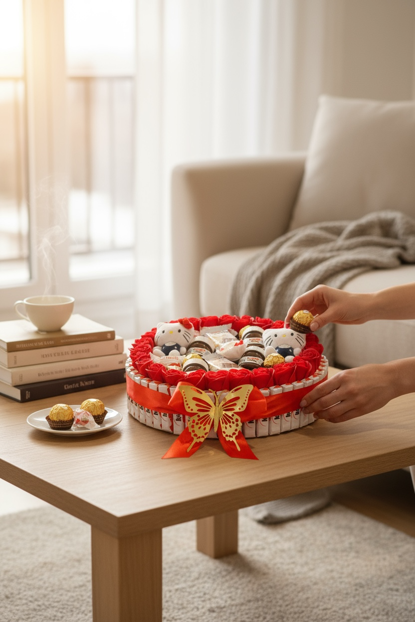 Bouquet gourmand Kinder Bueno& Nutella avec peluche – Cadeau unique et personnalisable