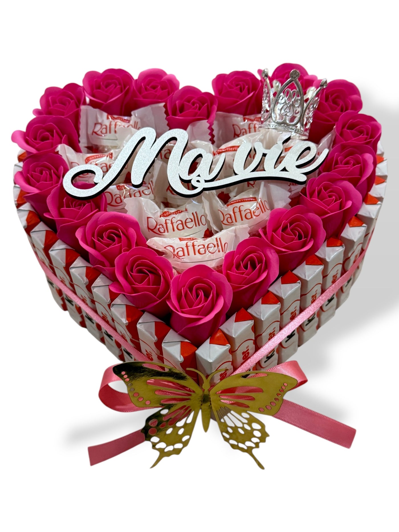 Coffret cœur gourmand Raffaello & roses