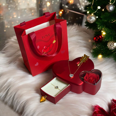 Coffret Cadeau Cœur « Amour Éternel » avec Bijoux et Rose