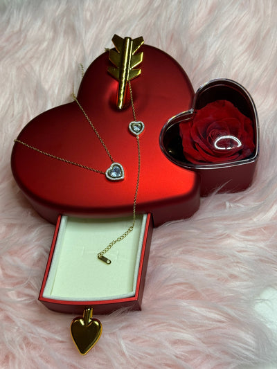 Coffret Cadeau Cœur « Amour Éternel » avec Bijoux et Rose