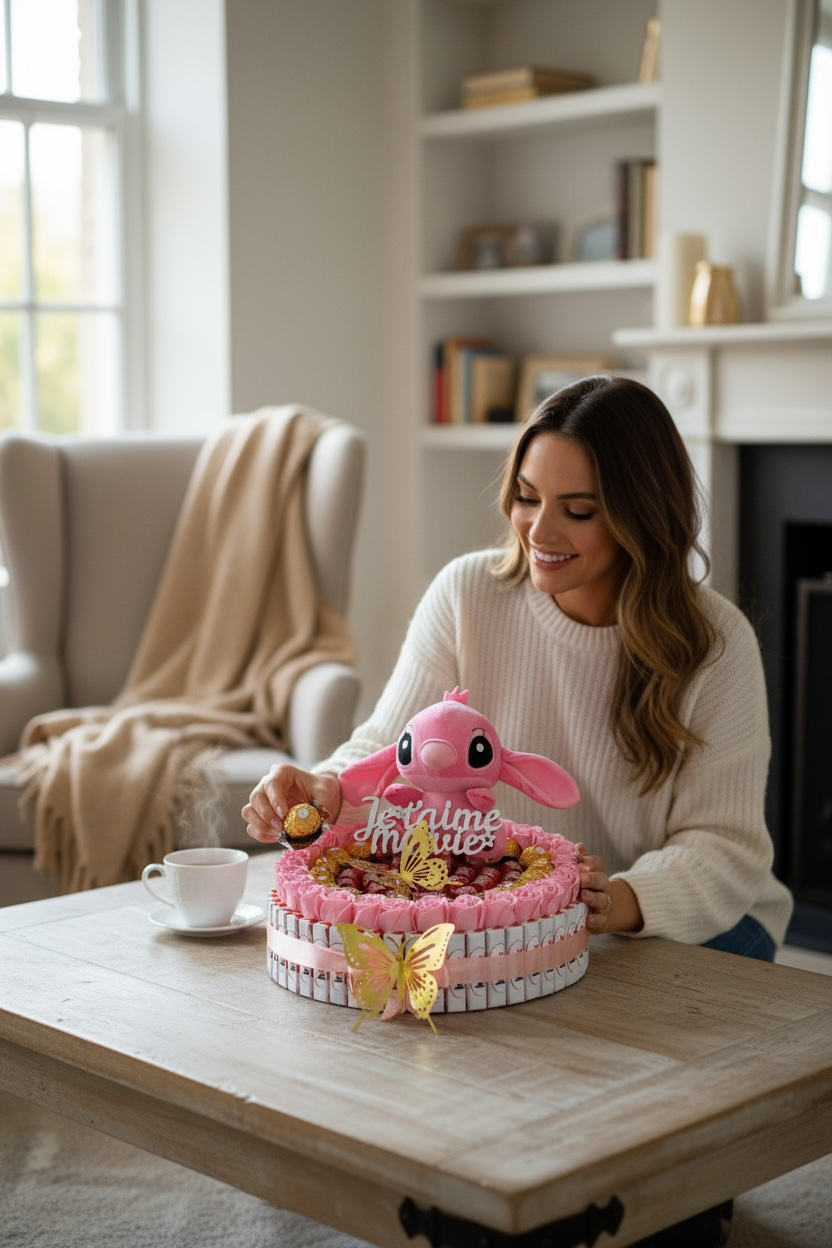 Coffret Angel + Ferrero rocher et mon chéri – Peluche Angel , Fleurs de Savon & Chocolats