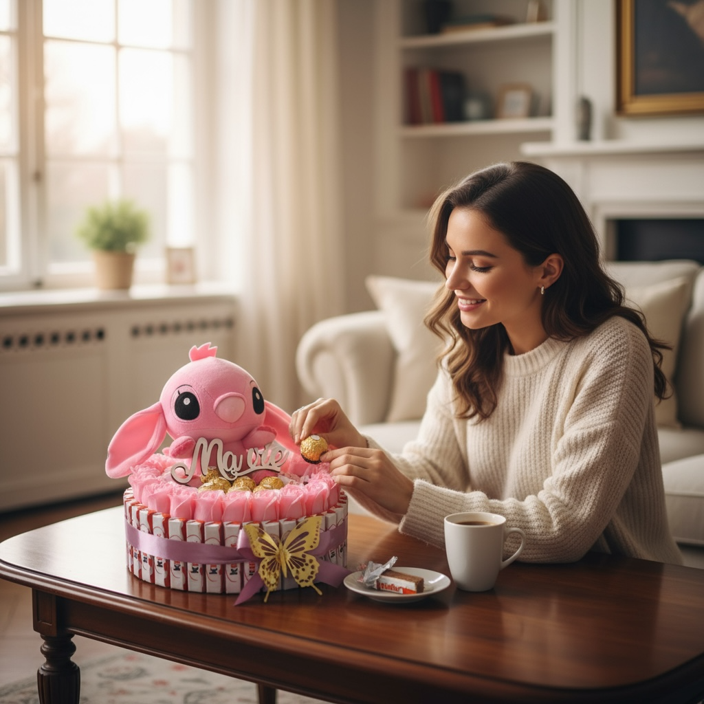 Cadeau Cœur avec Peluche Angel – Douceur & Chocolats