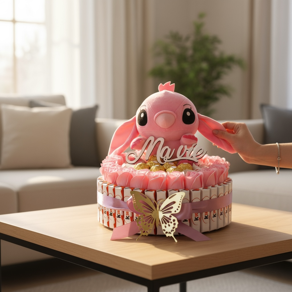 Cadeau Cœur avec Peluche Angel – Douceur & Chocolats