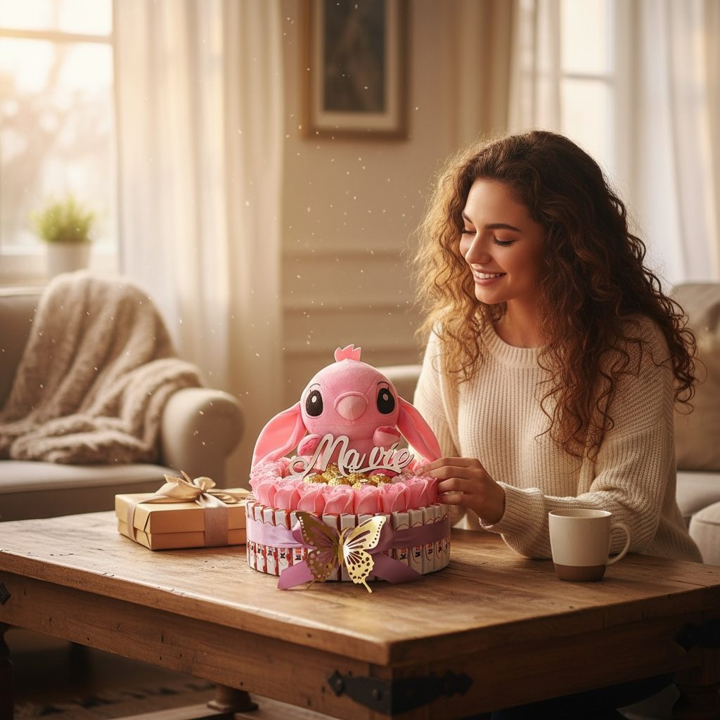 Cadeau Cœur avec Peluche Angel – Douceur & Chocolats