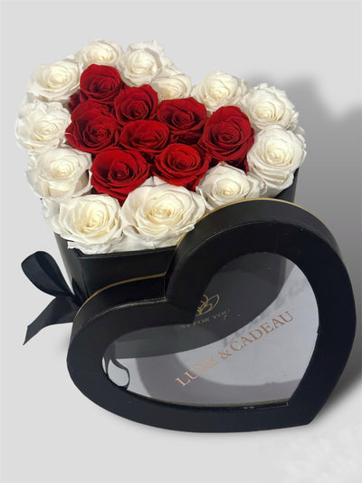 Bouquet roses éternelles stabilisé • Double cœur •