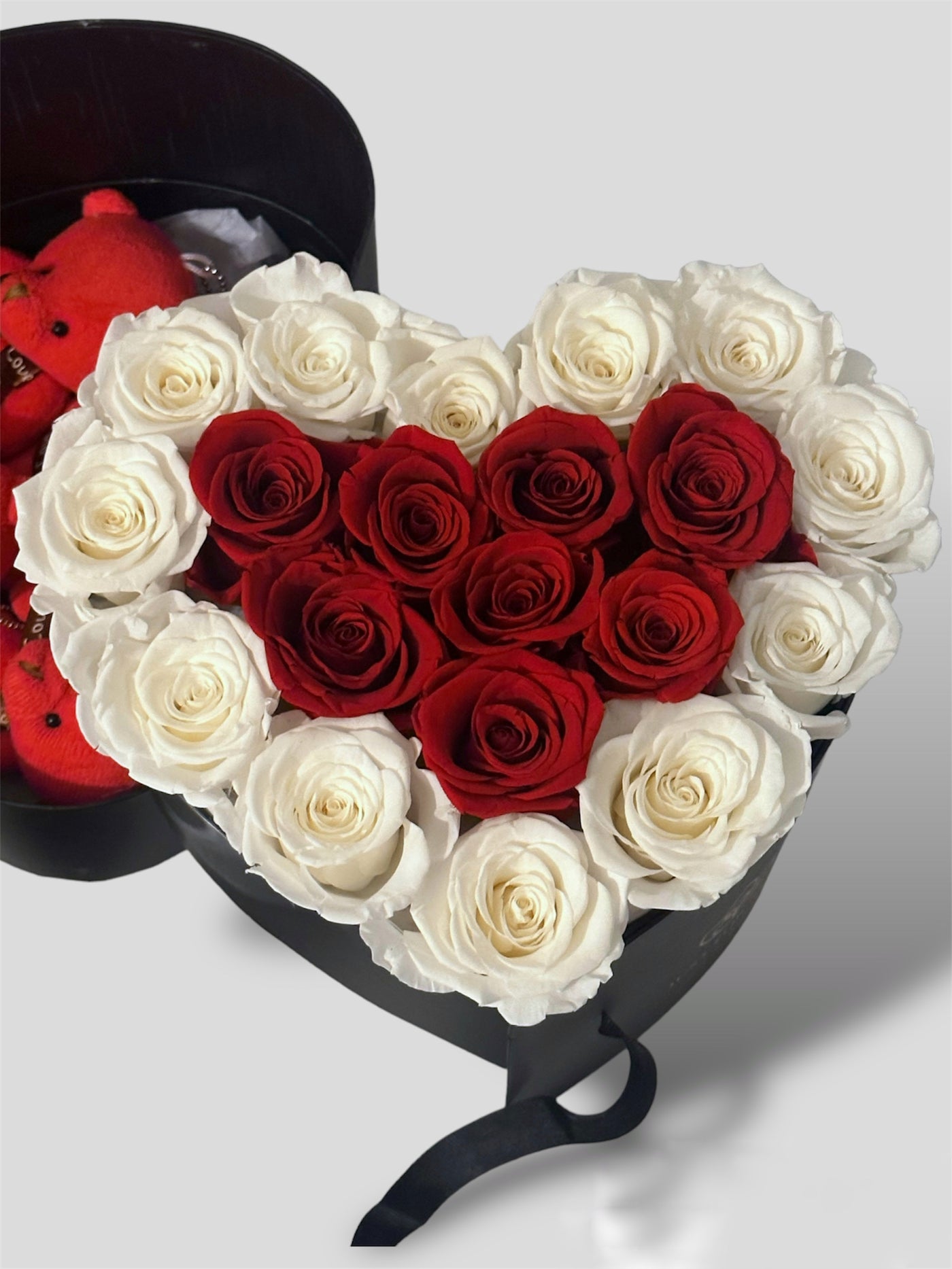 Bouquet roses éternelles stabilisé • Double cœur •