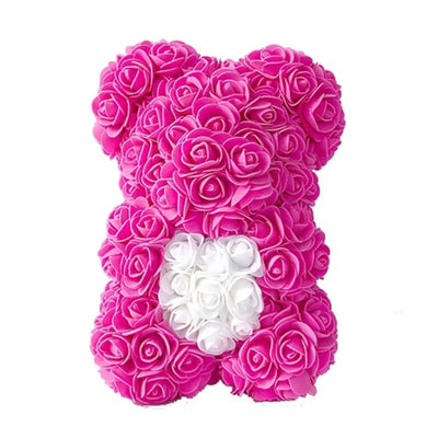 L’ourson de roses avec cœur 25 cm + Boîte 25 cm