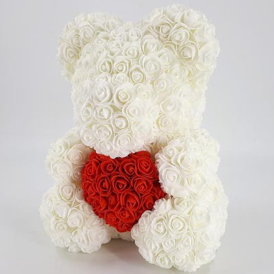 L'ourson de roses avec coeur 40 cm Blanc
