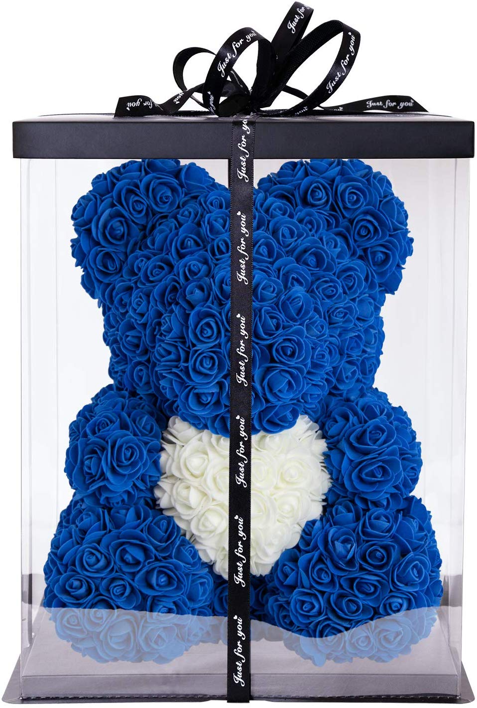 L'ourson de roses avec coeur 40 cm Bleu