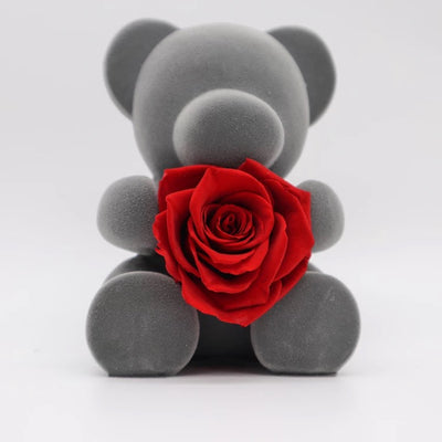 L’ourson • Romantique  • avec bouquet rose stabilisé