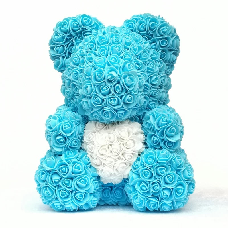 L’ourson de roses avec cœur 40 cm Bleu