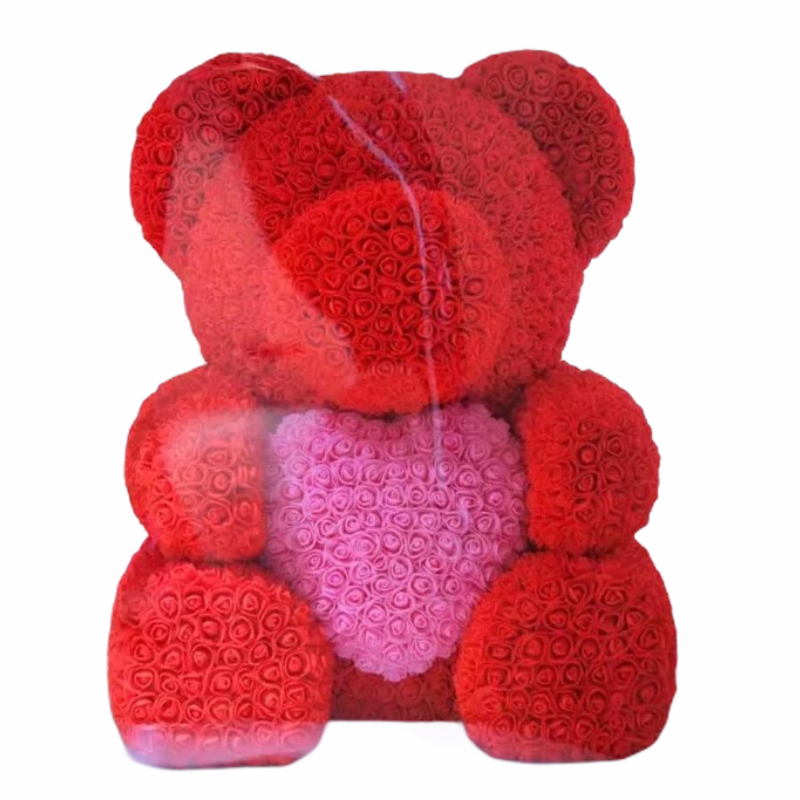 L’ourson de roses avec cœur 70 cm