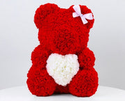 L’ourson de roses avec cœur 40cm Rouge
