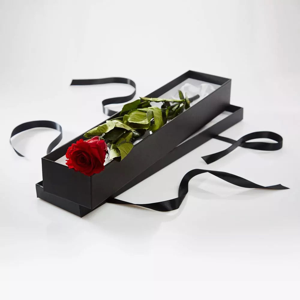Rose éternelle sur tige avec la boîte 50 cm